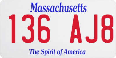 MA license plate 136AJ8
