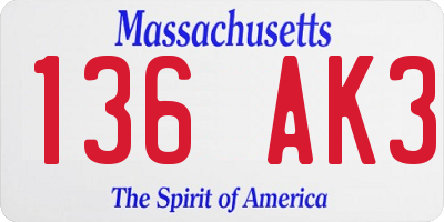 MA license plate 136AK3