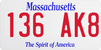MA license plate 136AK8