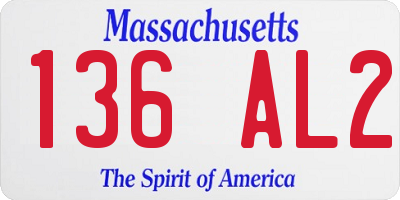 MA license plate 136AL2