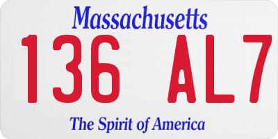 MA license plate 136AL7