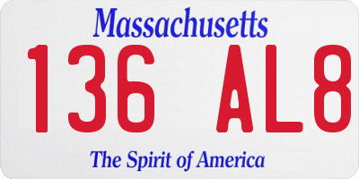 MA license plate 136AL8