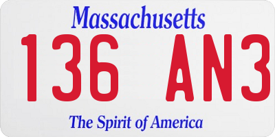 MA license plate 136AN3