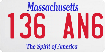 MA license plate 136AN6
