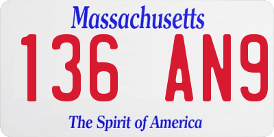 MA license plate 136AN9