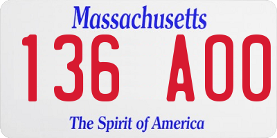 MA license plate 136AO0