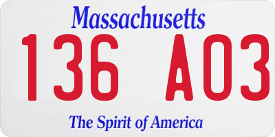 MA license plate 136AO3