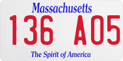 MA license plate 136AO5