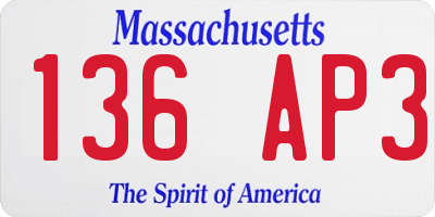 MA license plate 136AP3