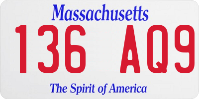 MA license plate 136AQ9