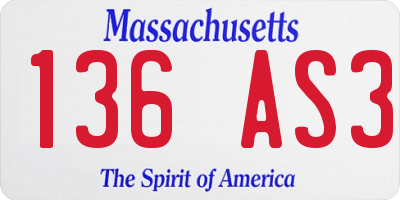 MA license plate 136AS3