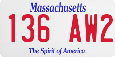 MA license plate 136AW2