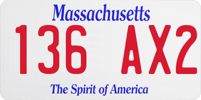 MA license plate 136AX2