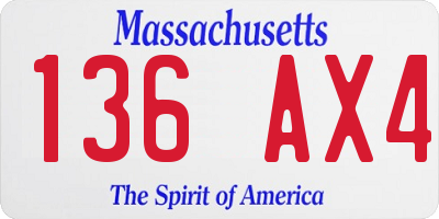 MA license plate 136AX4