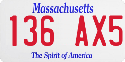 MA license plate 136AX5