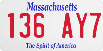 MA license plate 136AY7