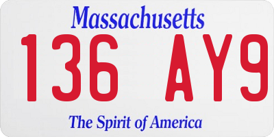 MA license plate 136AY9