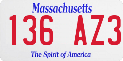 MA license plate 136AZ3