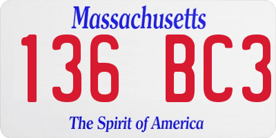 MA license plate 136BC3
