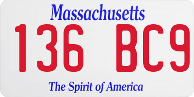 MA license plate 136BC9