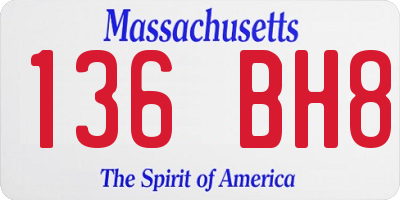 MA license plate 136BH8