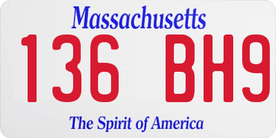 MA license plate 136BH9