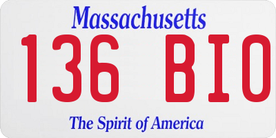 MA license plate 136BI0