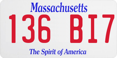 MA license plate 136BI7