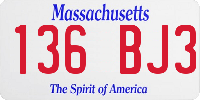 MA license plate 136BJ3