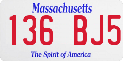 MA license plate 136BJ5