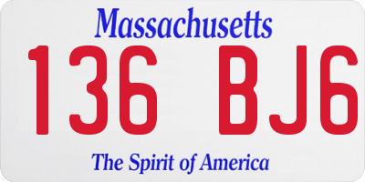 MA license plate 136BJ6