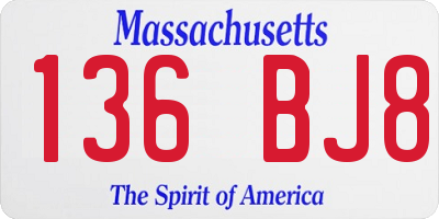 MA license plate 136BJ8