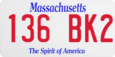 MA license plate 136BK2