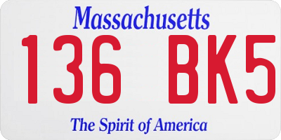 MA license plate 136BK5