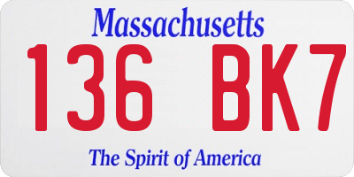 MA license plate 136BK7
