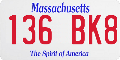 MA license plate 136BK8
