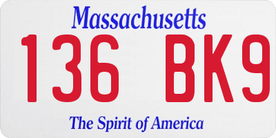 MA license plate 136BK9