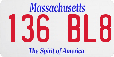 MA license plate 136BL8