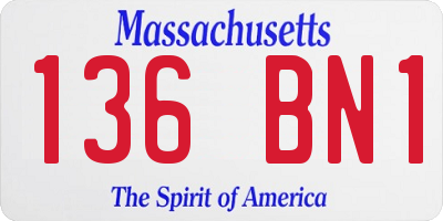 MA license plate 136BN1