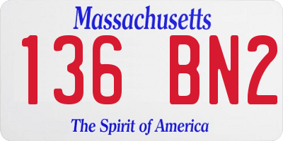 MA license plate 136BN2