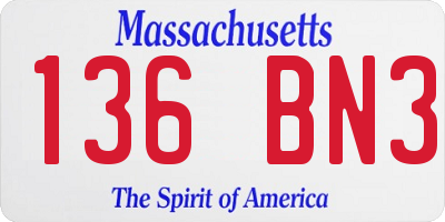 MA license plate 136BN3