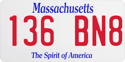 MA license plate 136BN8