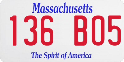 MA license plate 136BO5