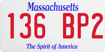 MA license plate 136BP2