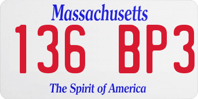 MA license plate 136BP3