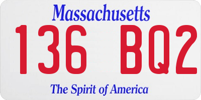 MA license plate 136BQ2