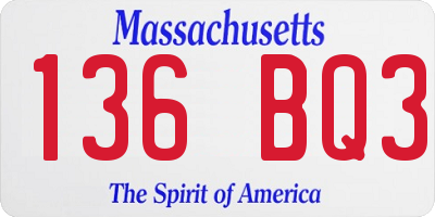 MA license plate 136BQ3