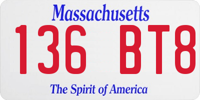 MA license plate 136BT8