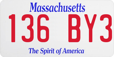 MA license plate 136BY3