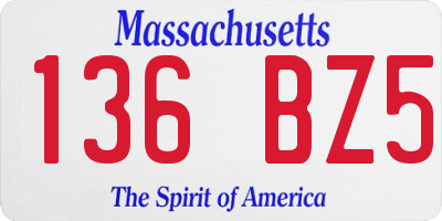 MA license plate 136BZ5